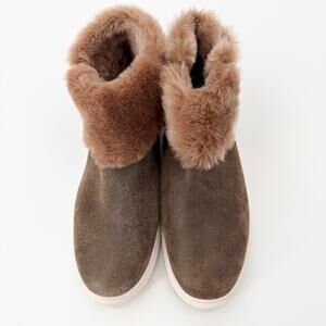 Trask Faux Fur Trim Sneaker Boots Taupe Brown Zip Women’s Size 8M